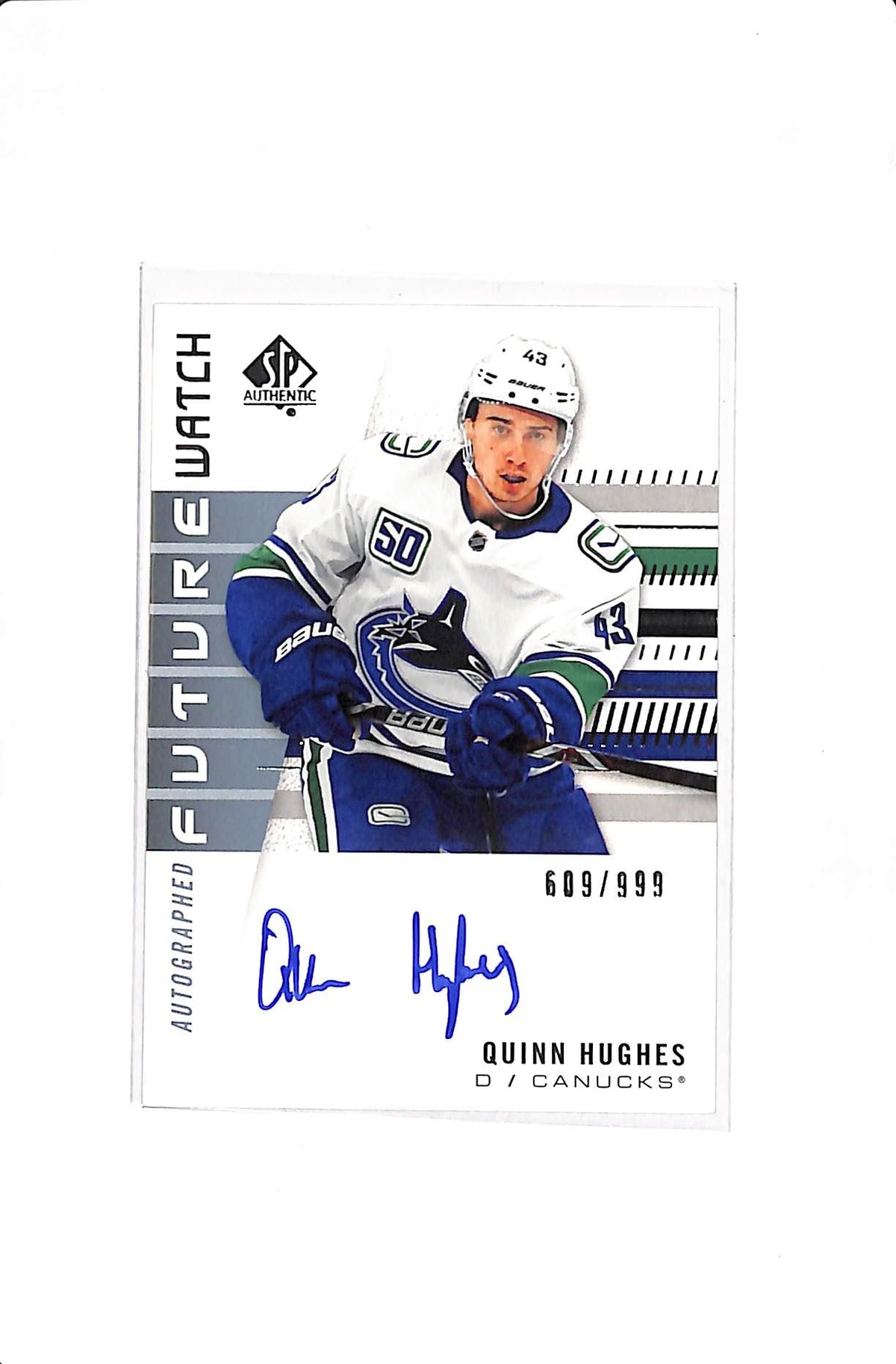 2019-20 UPPER DECK SP AUTHENTIC QUINN HUGHES #163 FUTURE WATCH AUTO /999