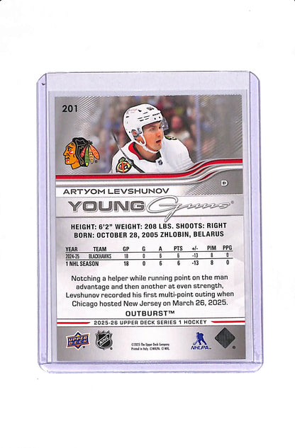 2025-26 UPPER DECK SERIES 1 ARTYOM LEVSHUNOV #201 YOUNG GUNS OUTBURST
