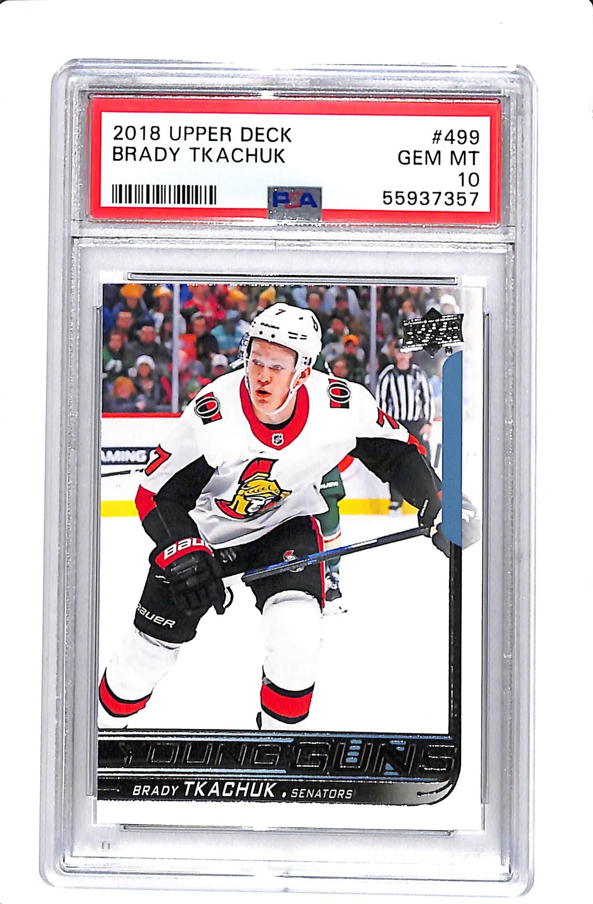 2018 UPPER DECK #499 BRADY TKACHUK YOUNG GUNS PSA 10