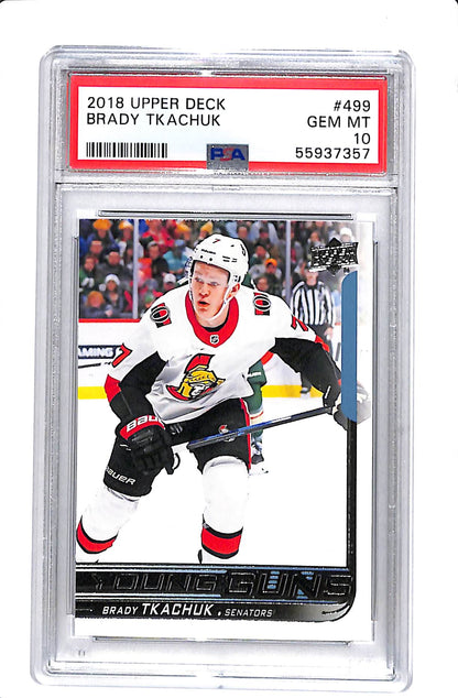 2018 UPPER DECK #499 BRADY TKACHUK YOUNG GUNS PSA 10