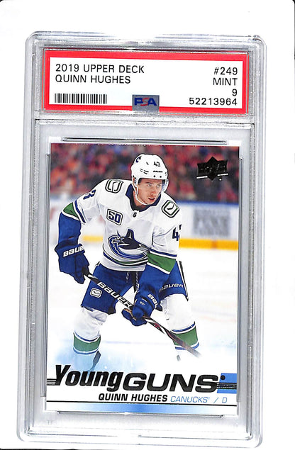 2019 UPPER DECK #249 QUINN HUGHES YOUNG GUNS PSA 9