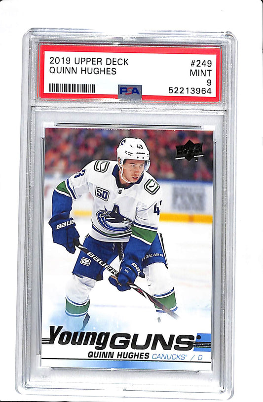 2019 UPPER DECK #249 QUINN HUGHES YOUNG GUNS PSA 9