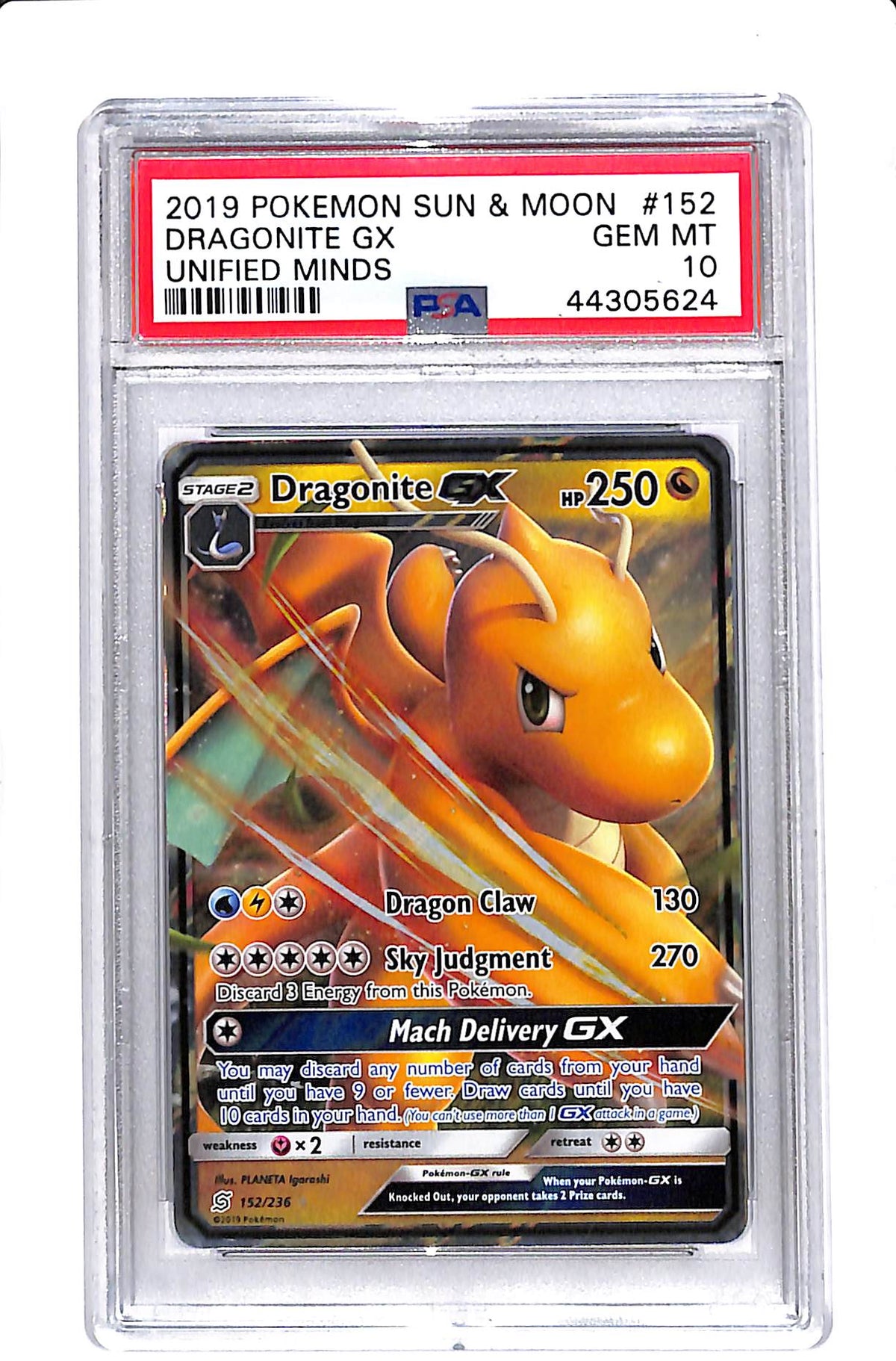 2019 POKEMON SUN & MOON UNIFIED MINDS #152 DRAGONITE GX UNIFIED MINDS PSA 10