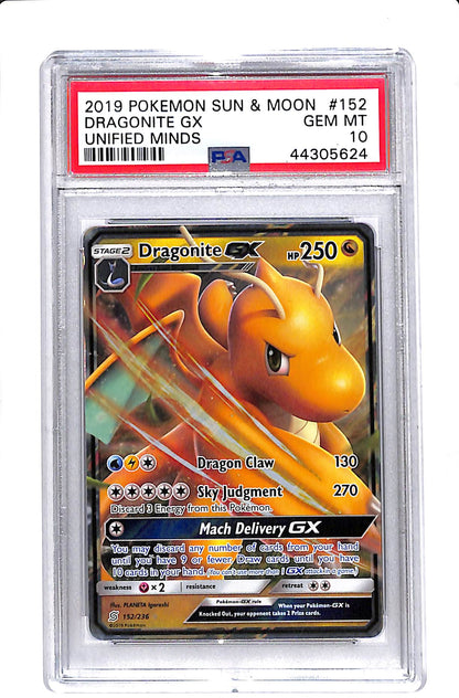 2019 POKEMON SUN & MOON UNIFIED MINDS #152 DRAGONITE GX UNIFIED MINDS PSA 10