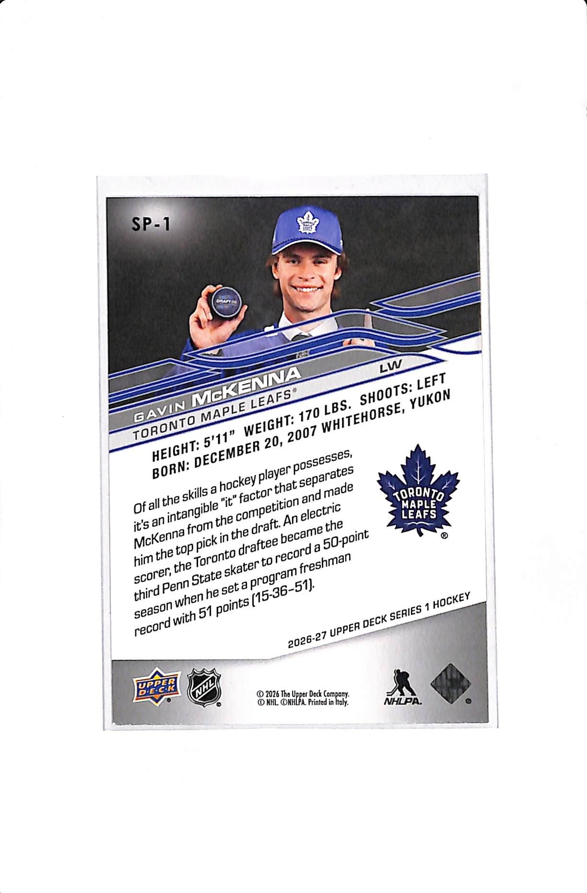2026-27 UPPER DECK SERIES 1 GAVIN MCKENNA ROOKIE #SP-1 EASTER EGG SSP