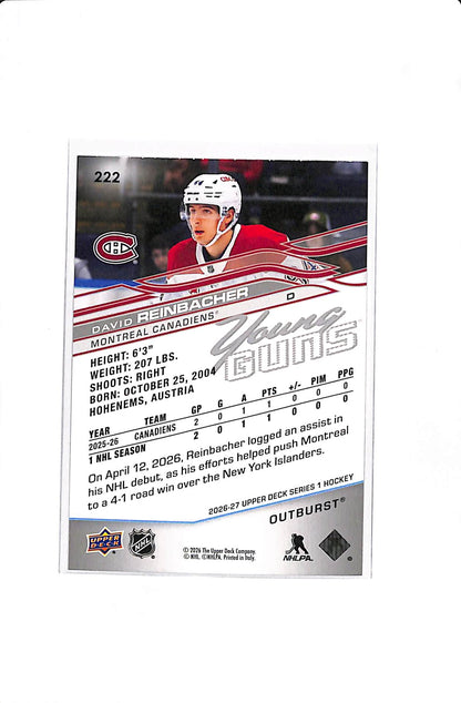 2026-27 UPPER DECK SERIES 1 DAVID REINBACHER #222 OUTBURST YOUNG GUNS