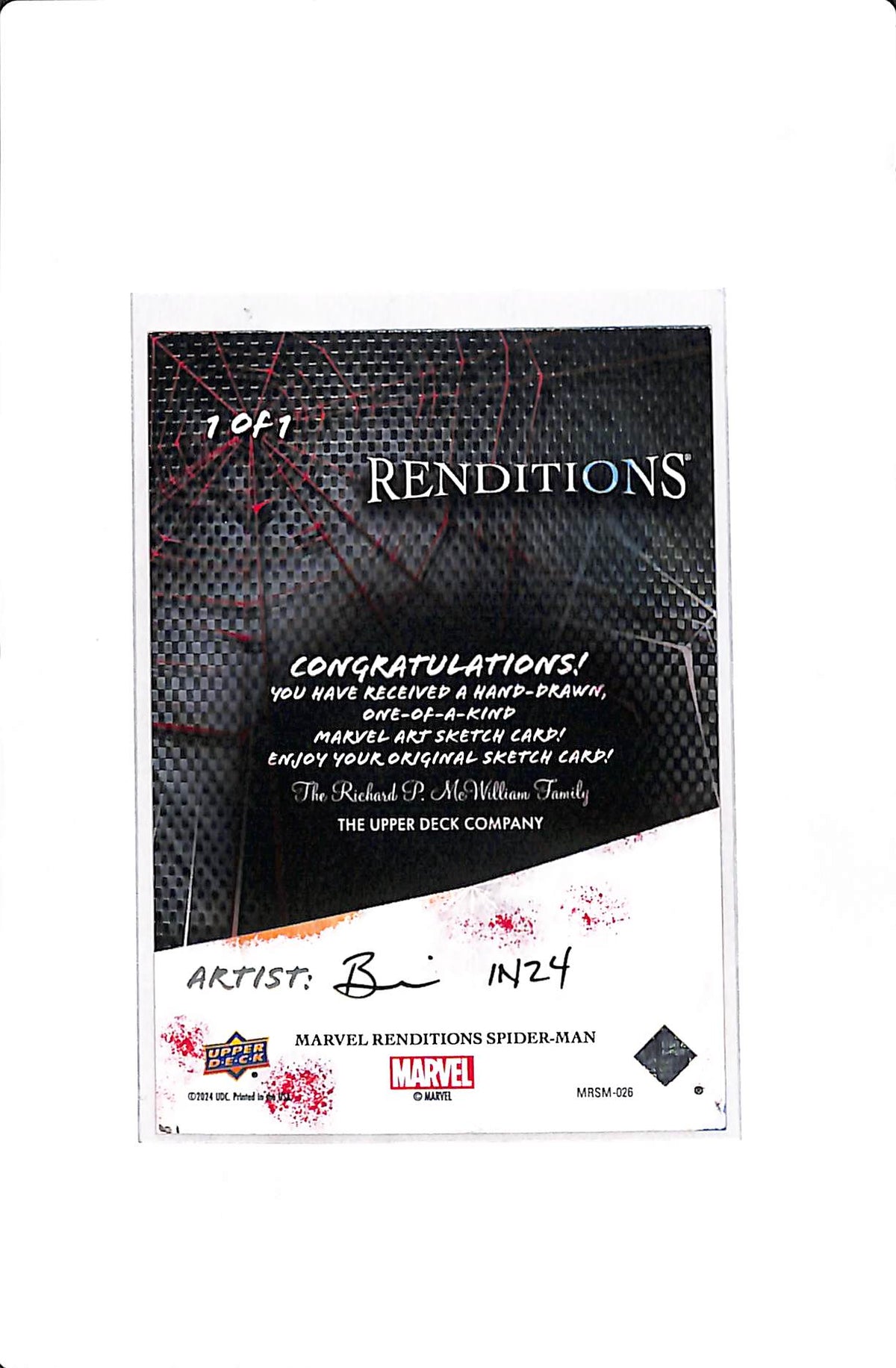 2024 UPPER DECK MARVEL RENDITIONS SPIDER-MAN 1/1 ARTIST SKETCH CARD BY BRIAN MACHELSKI