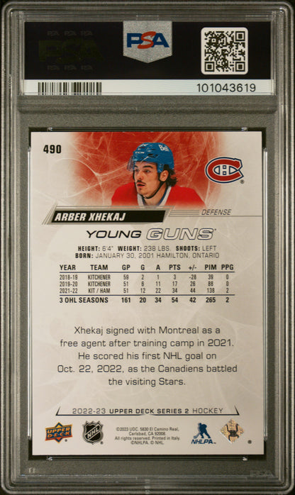 2022 UPPER DECK SERIES 2 #490 ARBER XHEKAJ YOUNG GUNS PSA 9