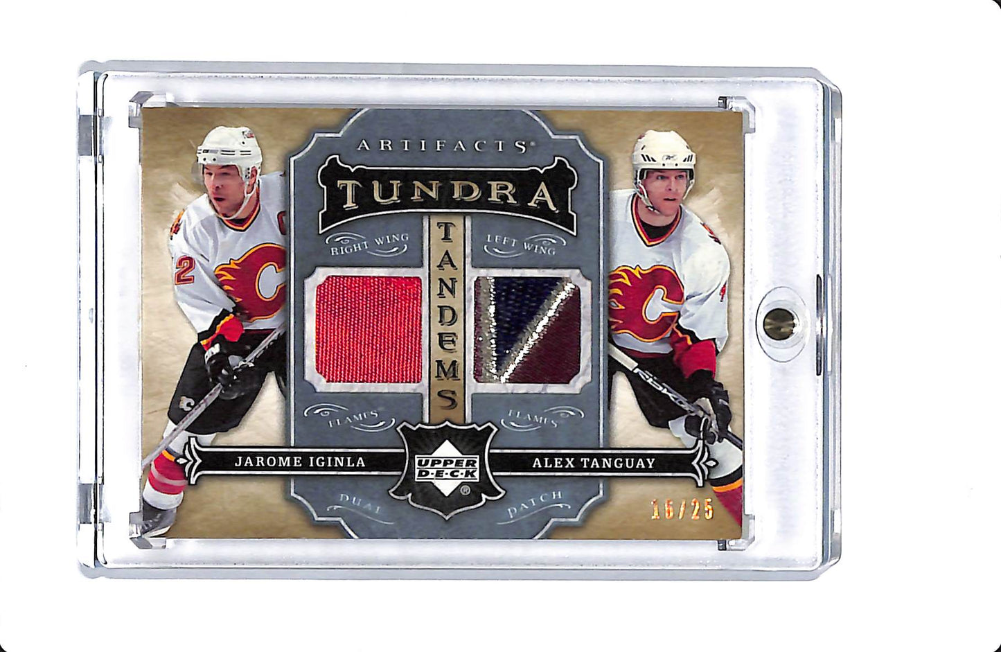 2007-08 UPPER DECK ARTIFACTS HOCKEY TUNDRA TANDEMS JAROME IGINLA/ALEX TANGUAY PATCH 16/25