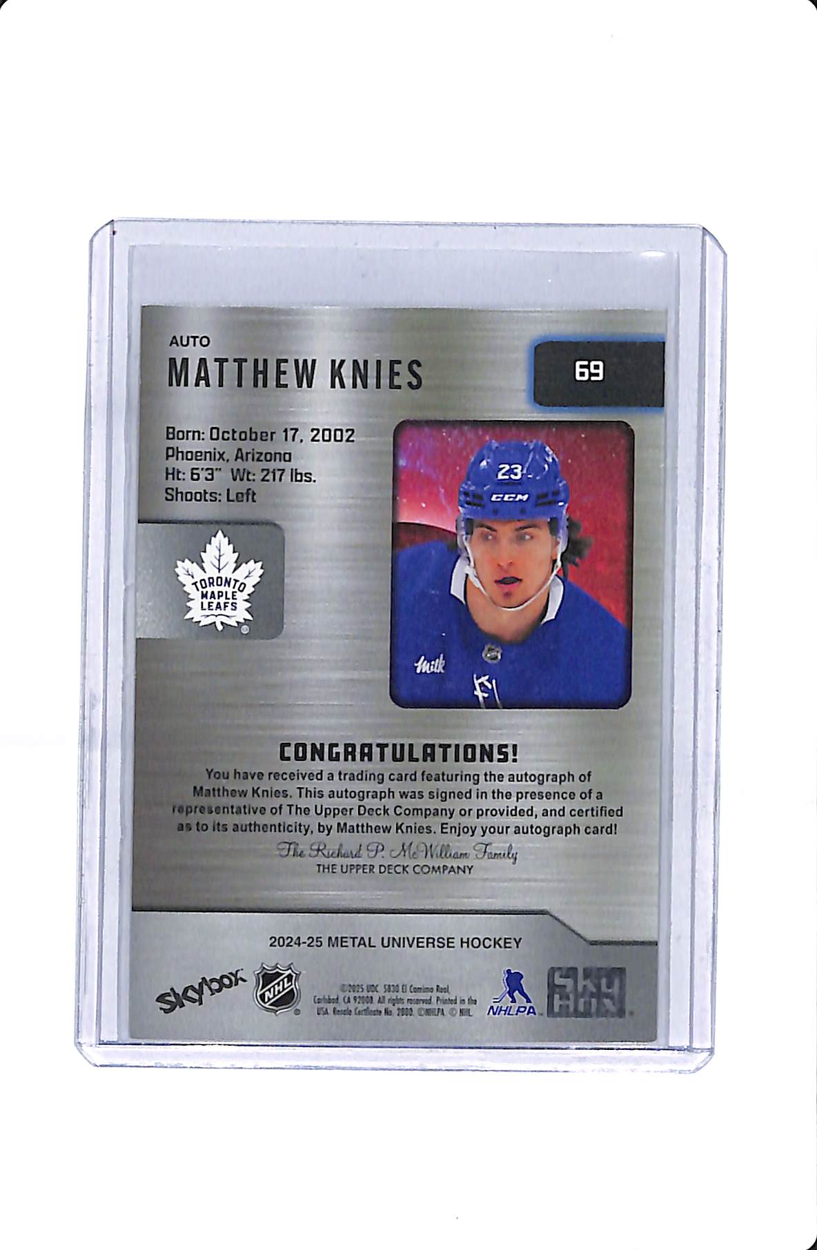 2024-25 METAL UNIVERSE HOCKEY MATTHEW KNIES AUTO