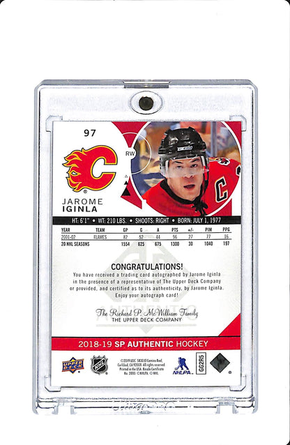 2018-19 UPPER DECK SP AUTHENTIC HOCKEY JAROME IGINLA LIMITED AUTO