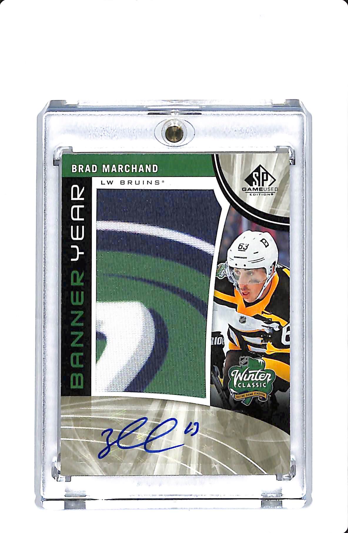 2019-20 UPPER DECK SP GAME USED HOCKEY BANNER YEAR BRAD MARCHAND AUTO