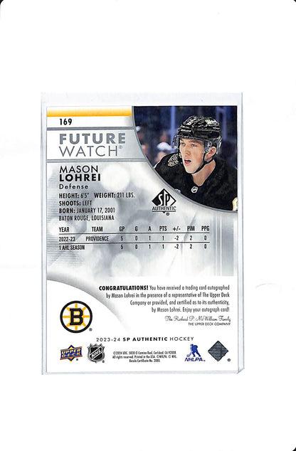 2023-24 UPPER DECK SP AUTHENTIC HOCKEY MASON LOHREI FUTURE WATCH AUTO 724/999