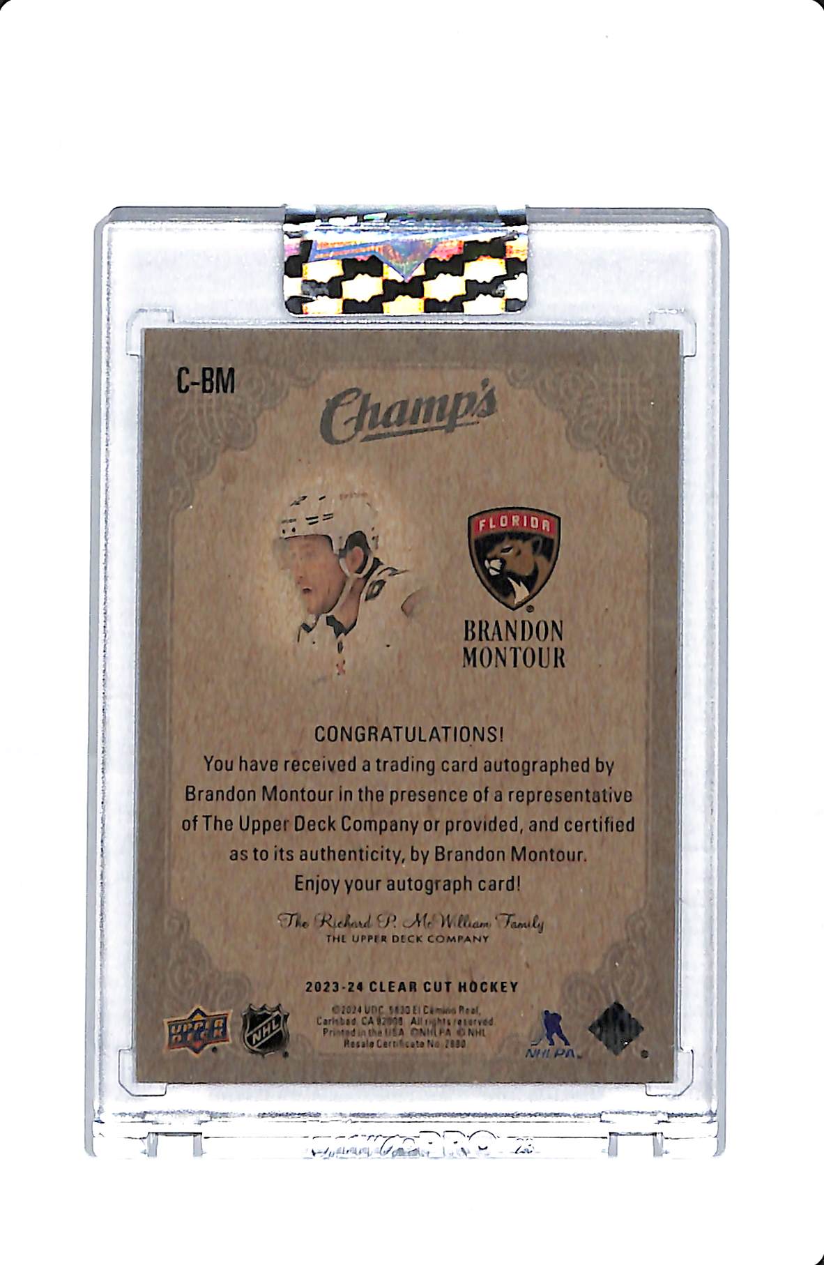 2023-24 UPPER DECK CLEAR CUT HOCKEY CHAMPS BRANDON MONTOUR AUTO