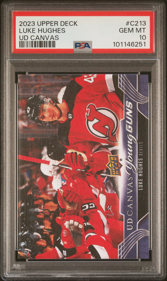 2023-24 UPPER DECK SERIES 2 LUKE HUGHES UD CANVAS YOUNG GUNS PSA 10