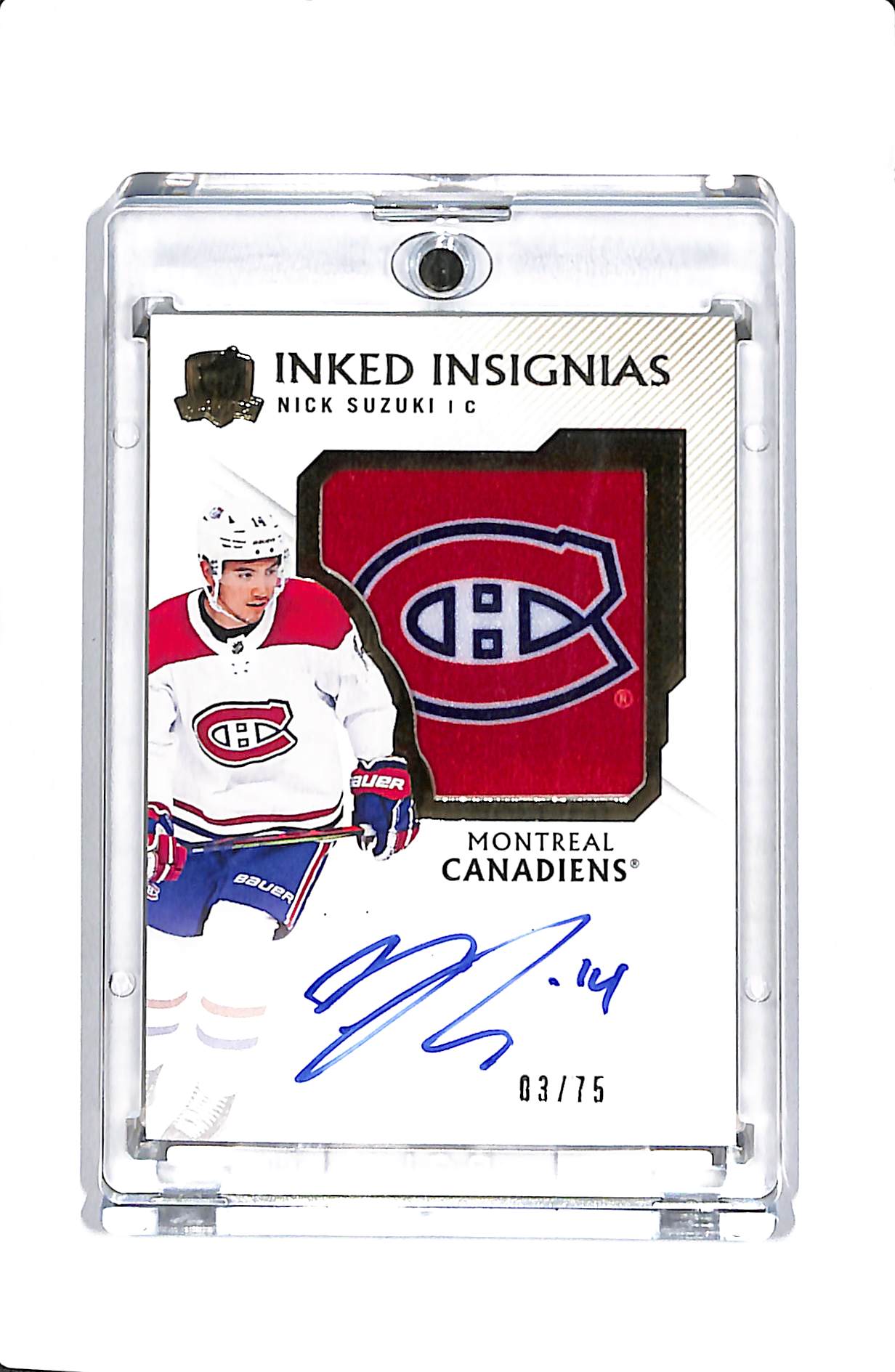 2019 UPPER DECK THE CUP #II-NS NICK SUZUKI INKED INSIGNIAS ROOKIE PATCH AUTO /75