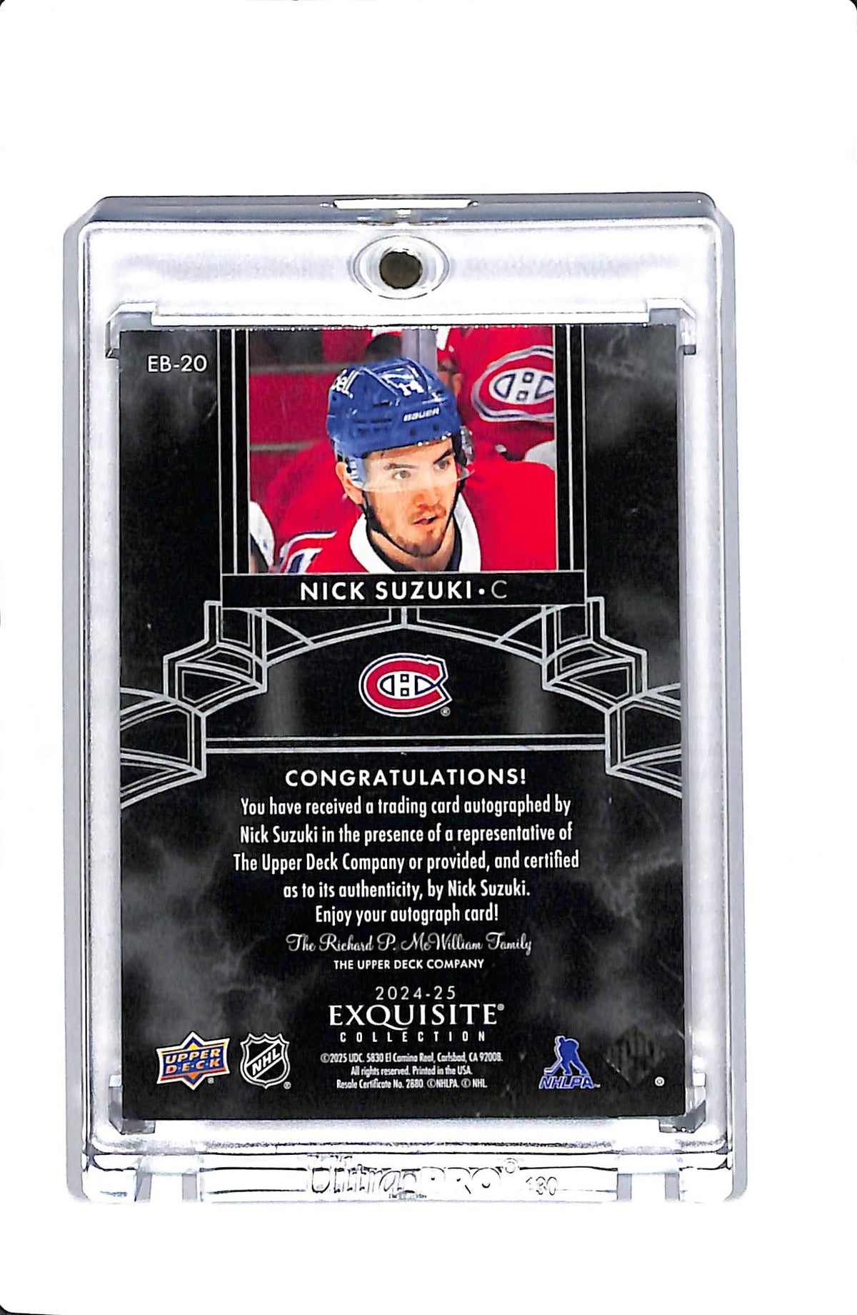2024 UPPER DECK THE CUP #EB-20 NICK SUZUKI EXQUISITE COLLECTION GOLD AUTO /25