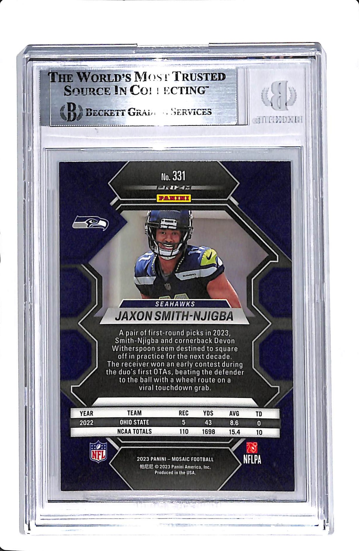 2023 PANINI MOSAIC JAXON SMITH-NJIGBA #331 ROOKIE IP AUTO BGS WITNESSED AUTHENTIC