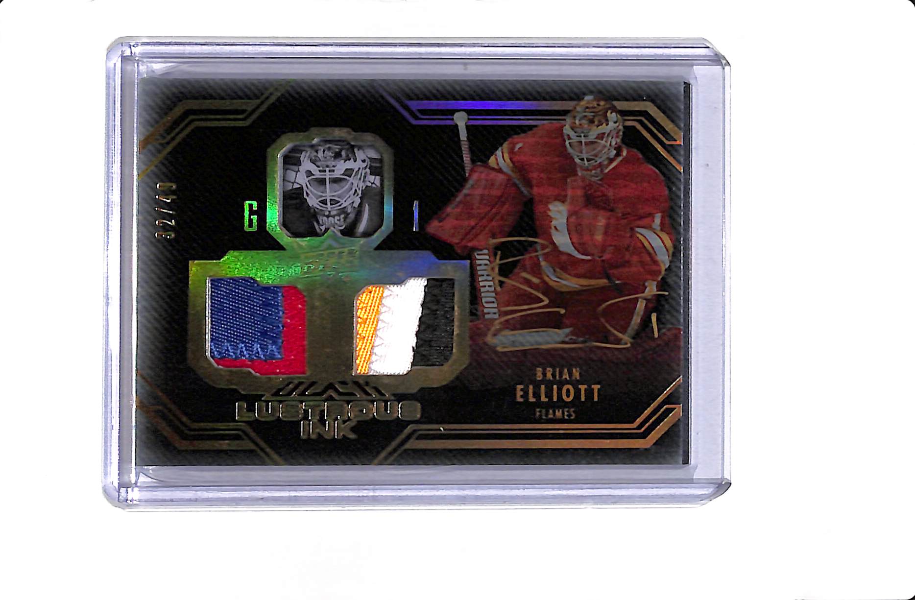 2016-17 UPPER DECK BLACK BRIAN ELLIOTT #LI-BE LUSTROUS INK PATCH AUTO /49 #LI-BE