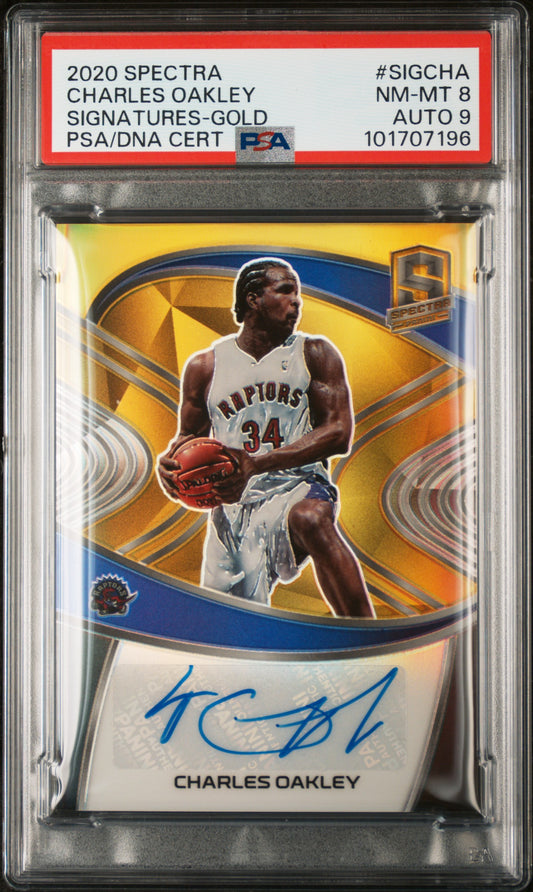 2020 PANINI SPECTRA SIGNATURES #SIGCHA CHARLES OAKLEY SIGNATURES GOLD /10 PSA 8 AUTO 9