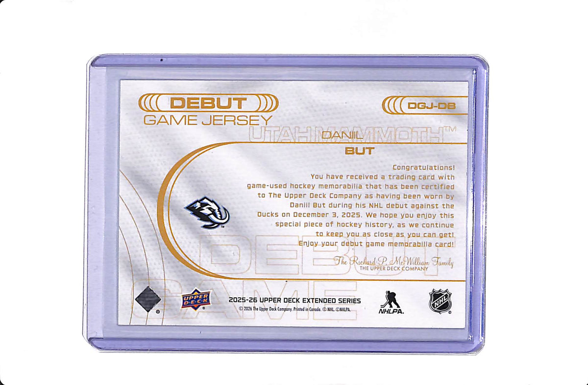 2025-26 UPPER DECK EXTENDED SERIES DANIIL BUT DEBUT GAME JERSEY #DGJ-DB