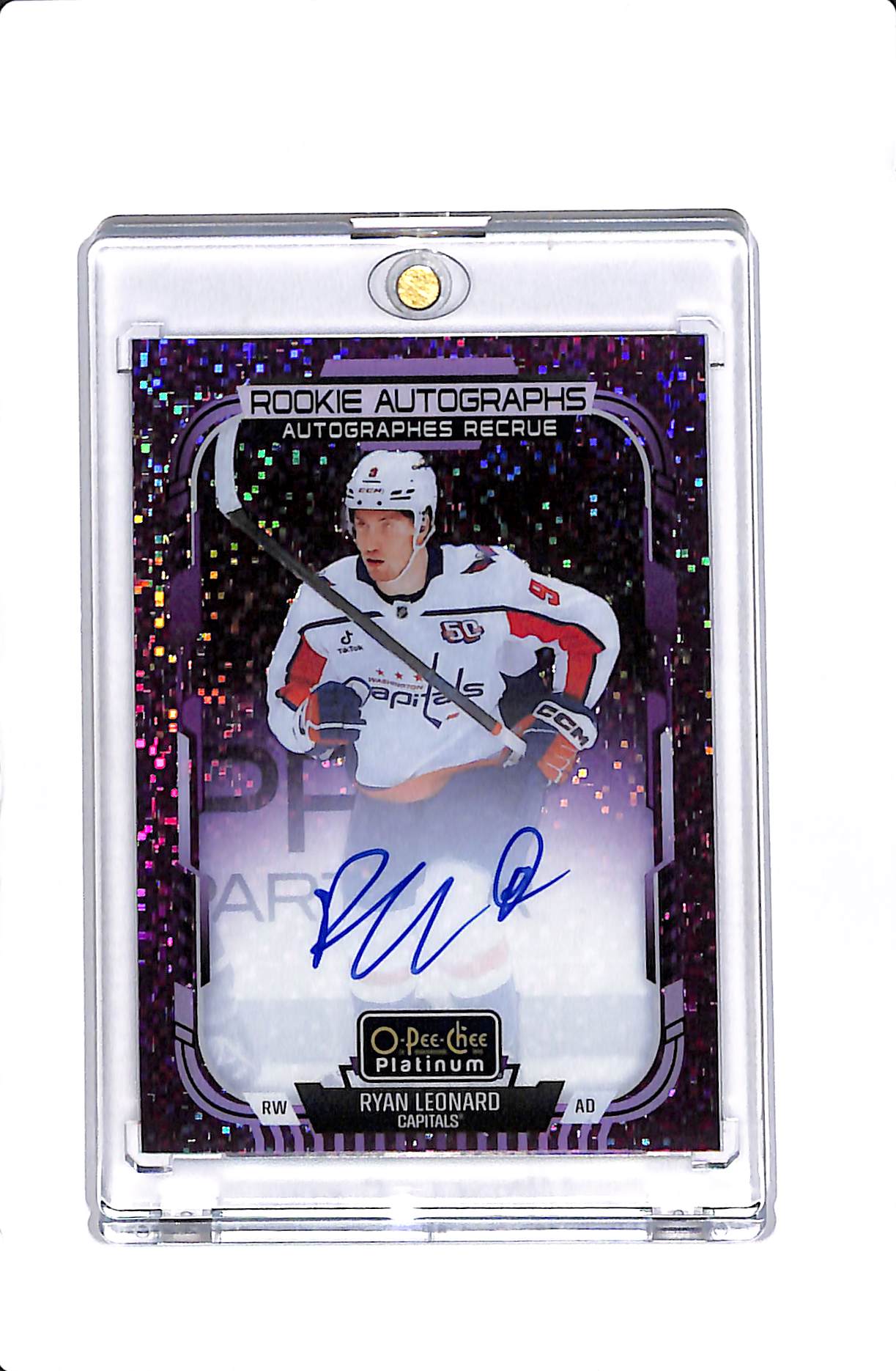 2025-26 UD O-PEE-CHEE PLATINUM #R-RL RYAN LEONARD VIOLET PIXELS ROOKIE AUTO /65