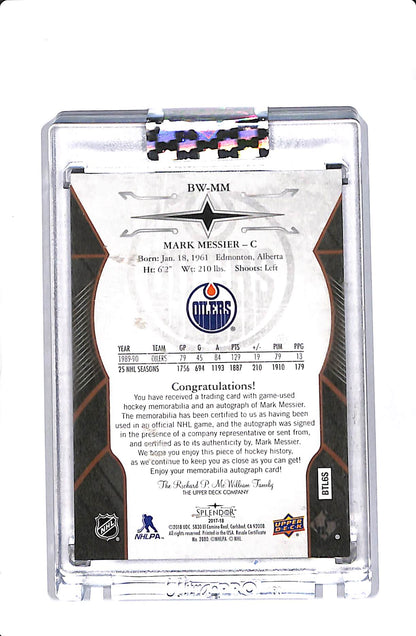 2017-18 UPPER DECK SPLENDOR #BW-MM MARK MESSIER STICK PATCH AUTO /12 (BOOKEND)