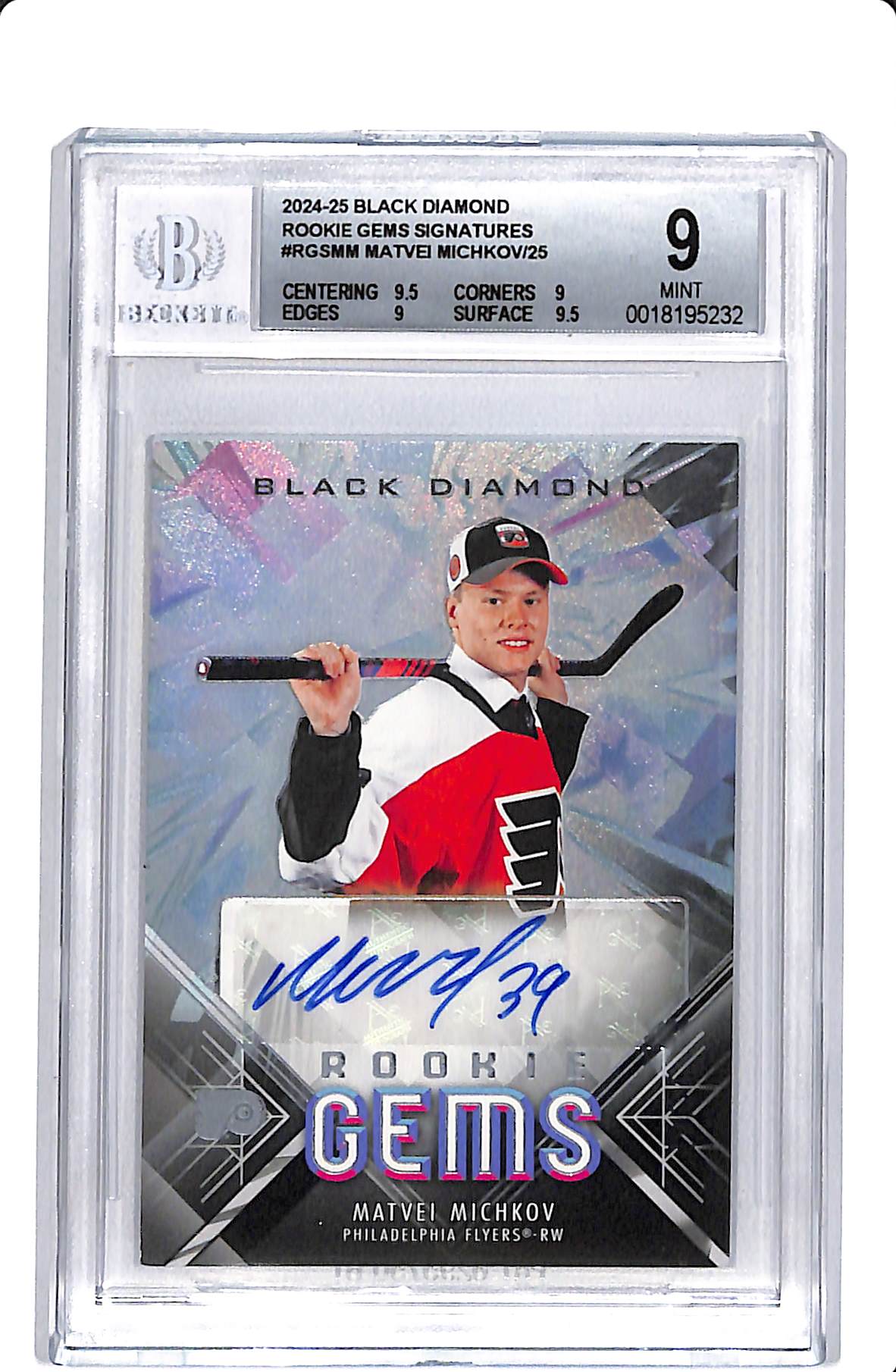 2024-25 UD BLACK DIAMOND ROOKIE GEMS SIGNATURES MATVEI MICHKOV /25 *BGS 9*
