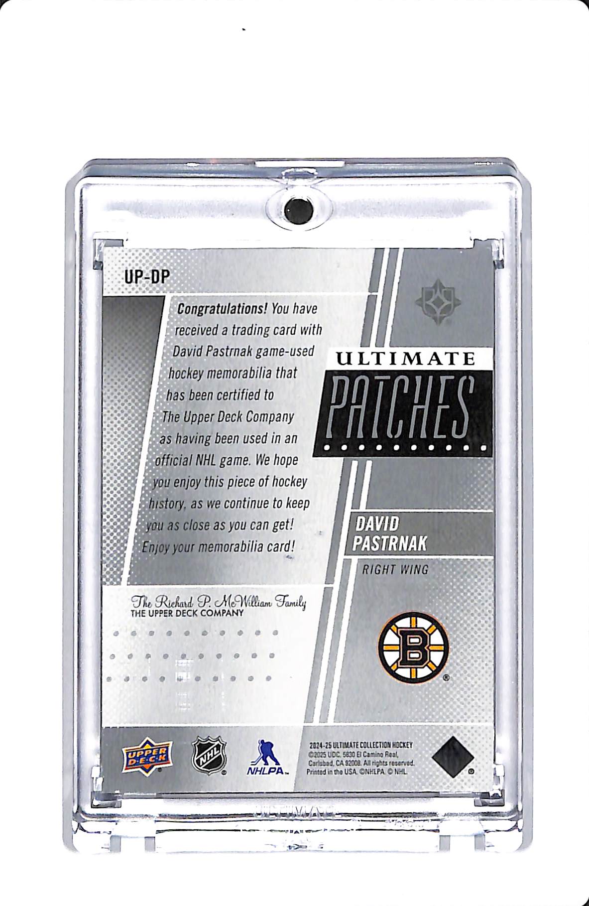 2024-25 UPPER DECK ULTIMATE COLLECTION ULTIMATE PATCHES DAVID PASTRNAK 04/10