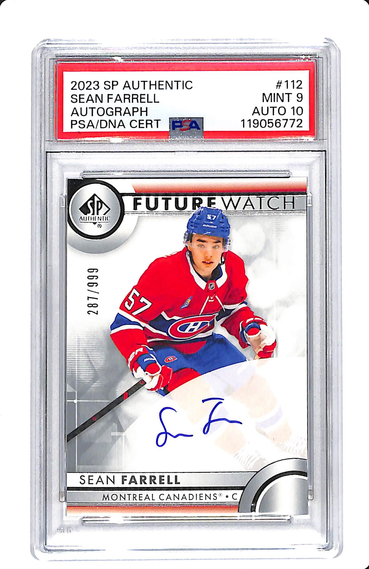 2023 UPPER DECK SP AUTHENTIC FUTURE WATCH AUTO SEAN FARRELL 287/999 PSA 9