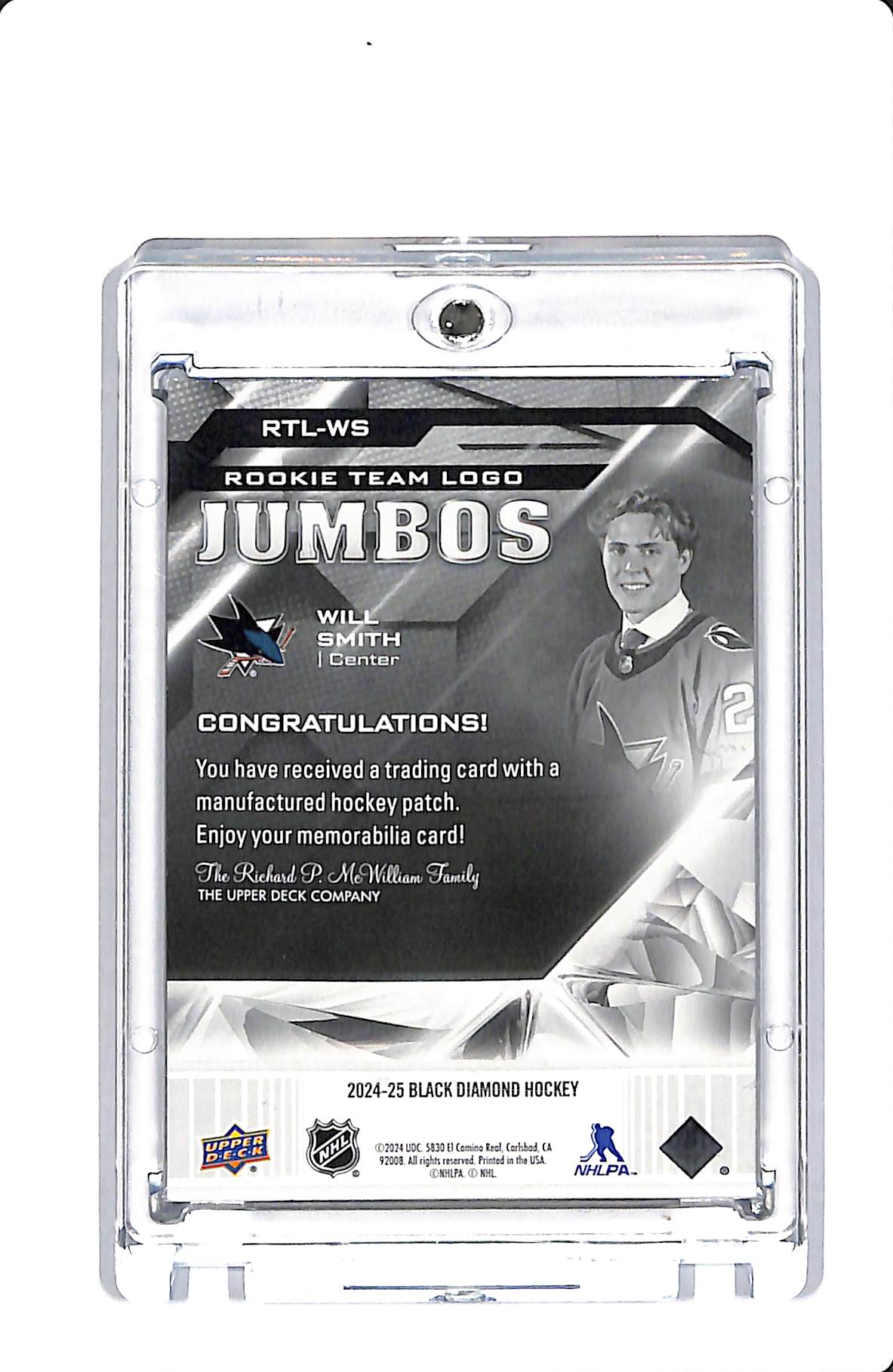 2024-25 UPPER DECK BLACK DIAMOND WILL SMITH ROOKIE TEAM LOGO JUMBOS