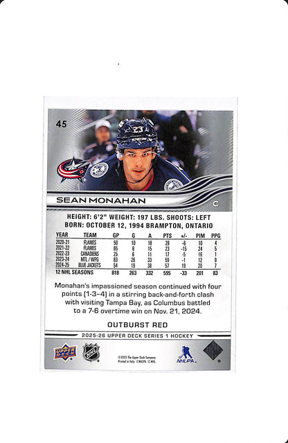 2025-26 UPPER DECK SERIES 1 OUTBURST RED SEAN MONAHAN 22/25