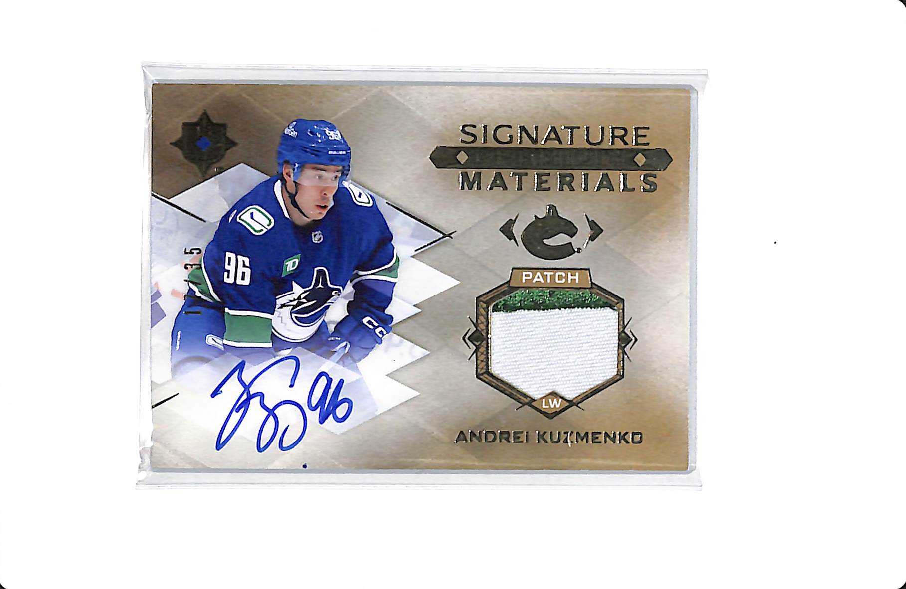 2023-24 UPPER DECK ULTIMATE COLLECTION SIGNATURE PREMIUM MATERIALS ANDREI KUZMENKO PATCH AUTO 17/35