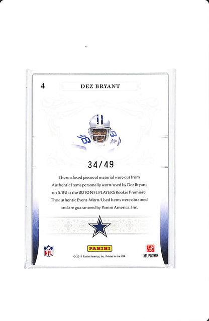 2011 PANINI NATIONAL TREASURES NFL GEAR DEZ BRYANT DUAL PATCH 34/49