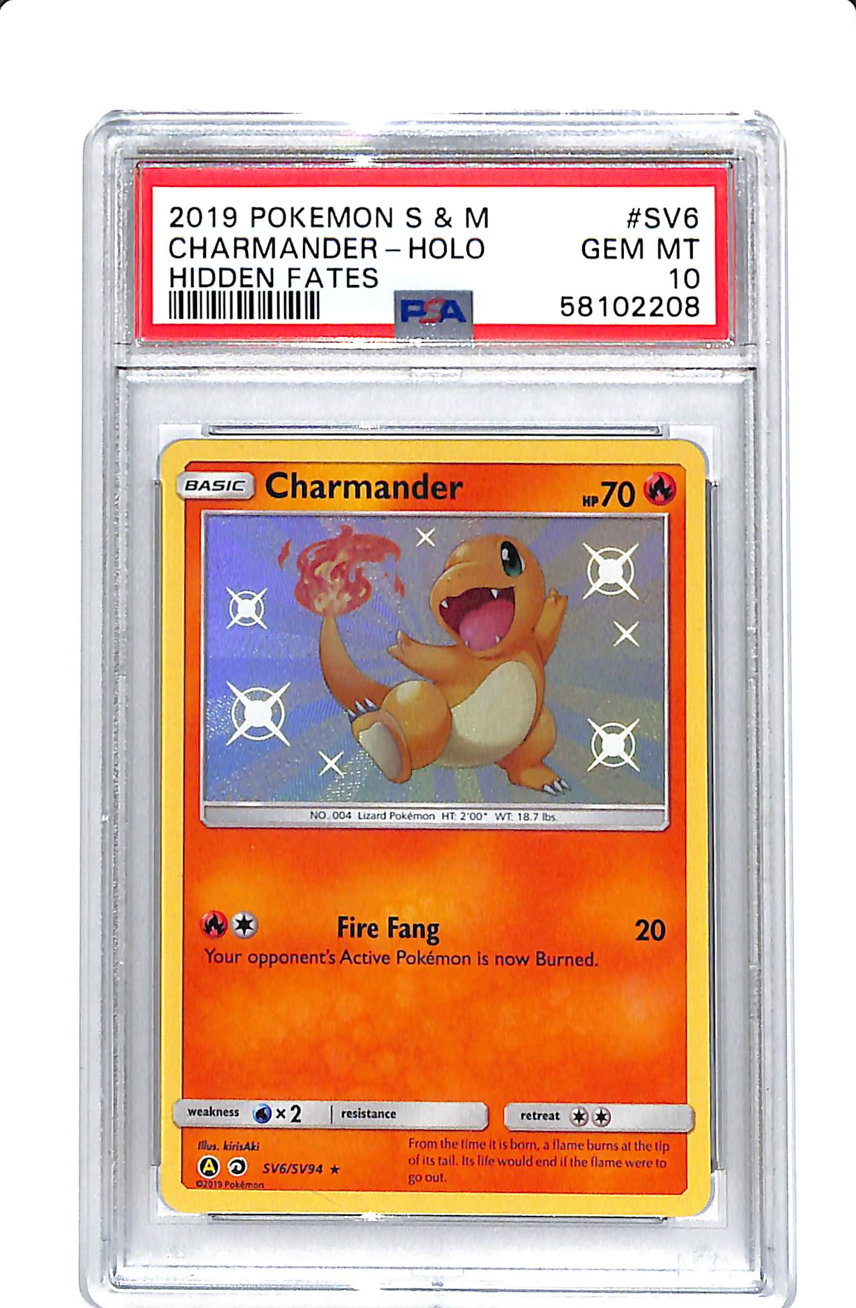 2019 POKEMON SUN & MOON HIDDEN FATES #SV6 CHARMANDER HOLO PSA 10