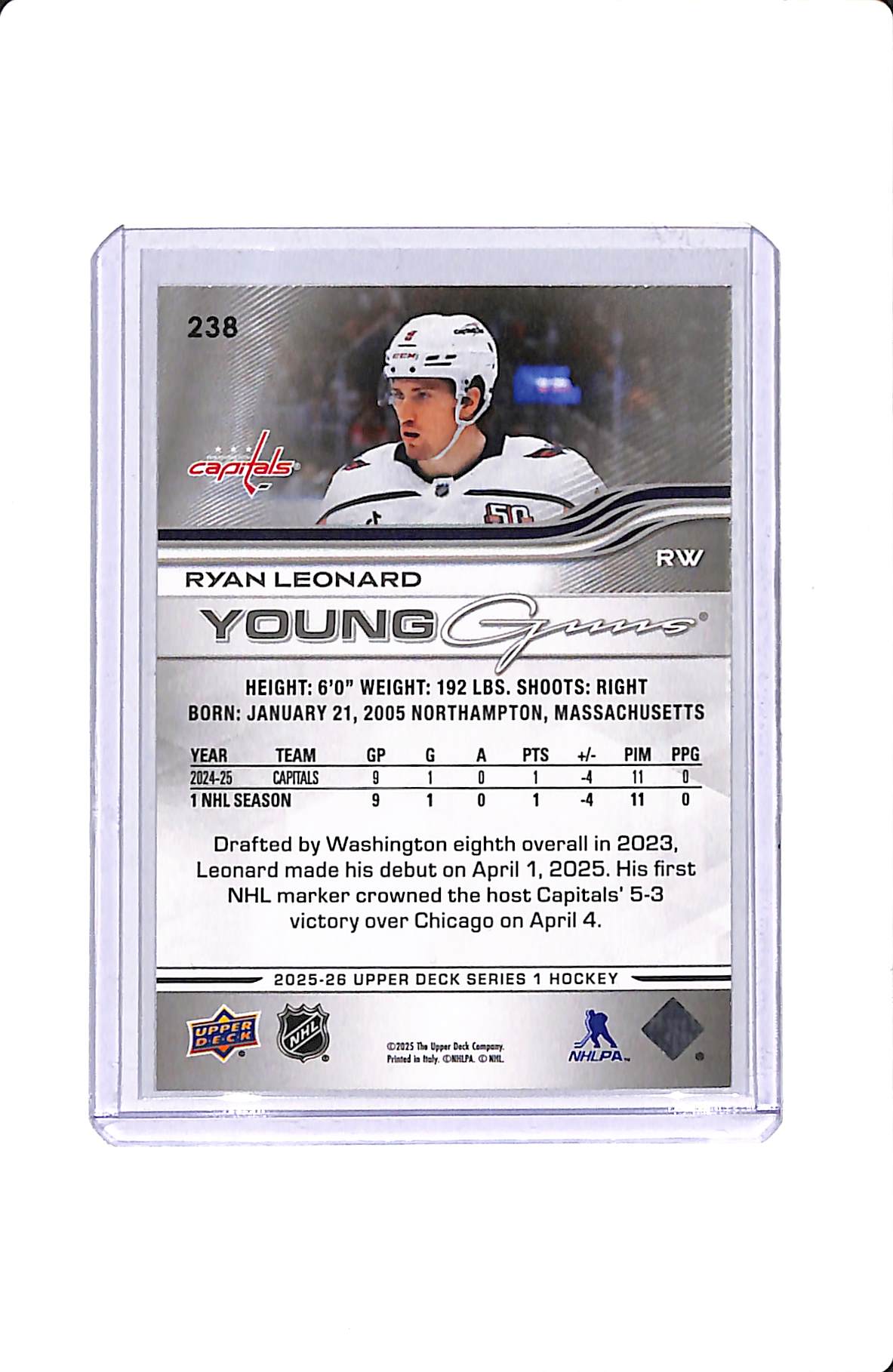 2025-26 UPPER DECK SERIES 1 YOUNG GUNS RYAN LEONARD