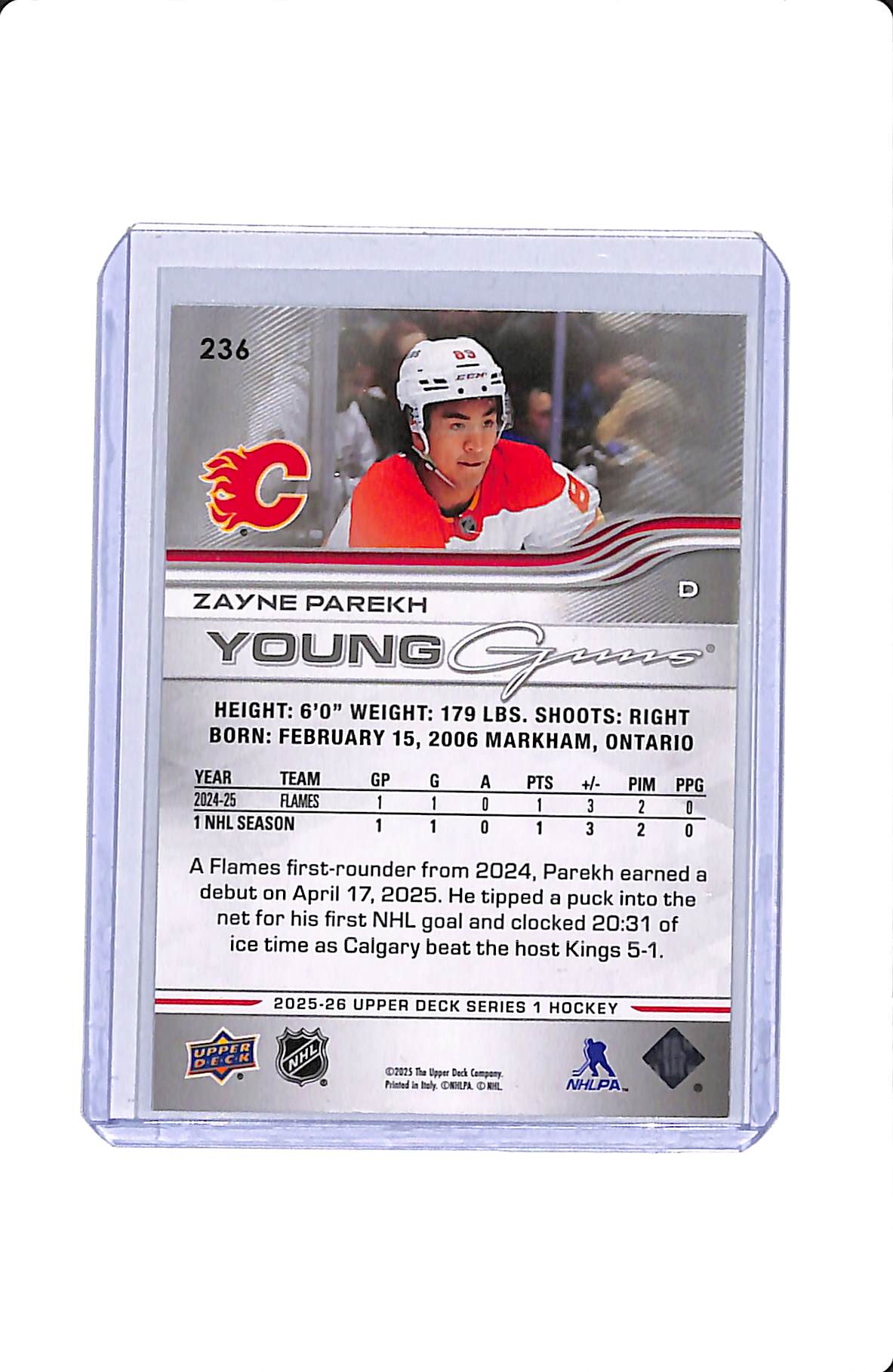 2025-26 UPPER DECK SERIES 1 YOUNG GUNS ZAYNE PAREKH