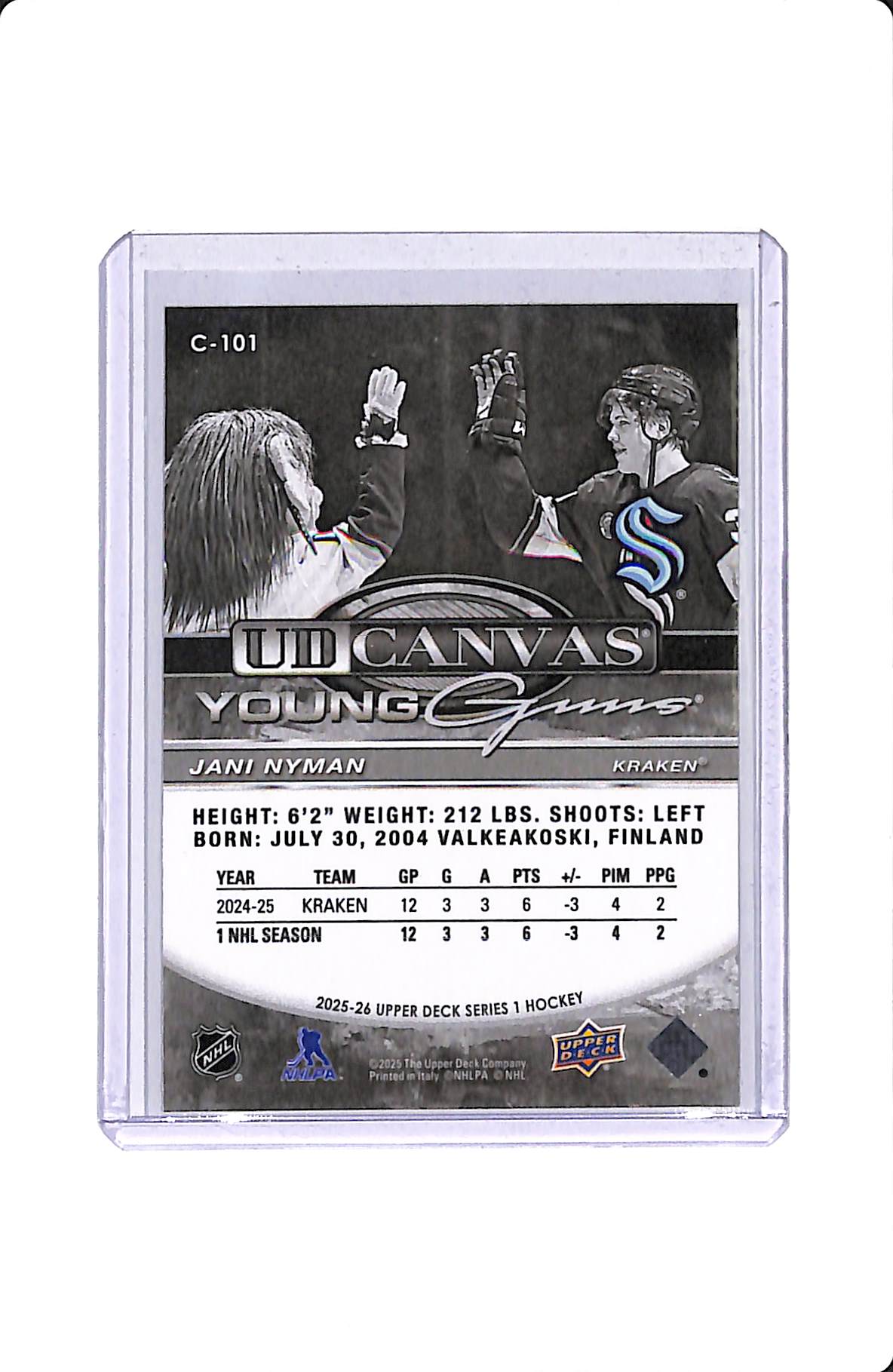 2025-26 UPPER DECK SERIES 1 UD CANVAS YOUNG GUNS JANI NYMAN BLACK & WHITE