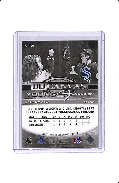 2025-26 UPPER DECK SERIES 1 UD CANVAS YOUNG GUNS JANI NYMAN BLACK & WHITE