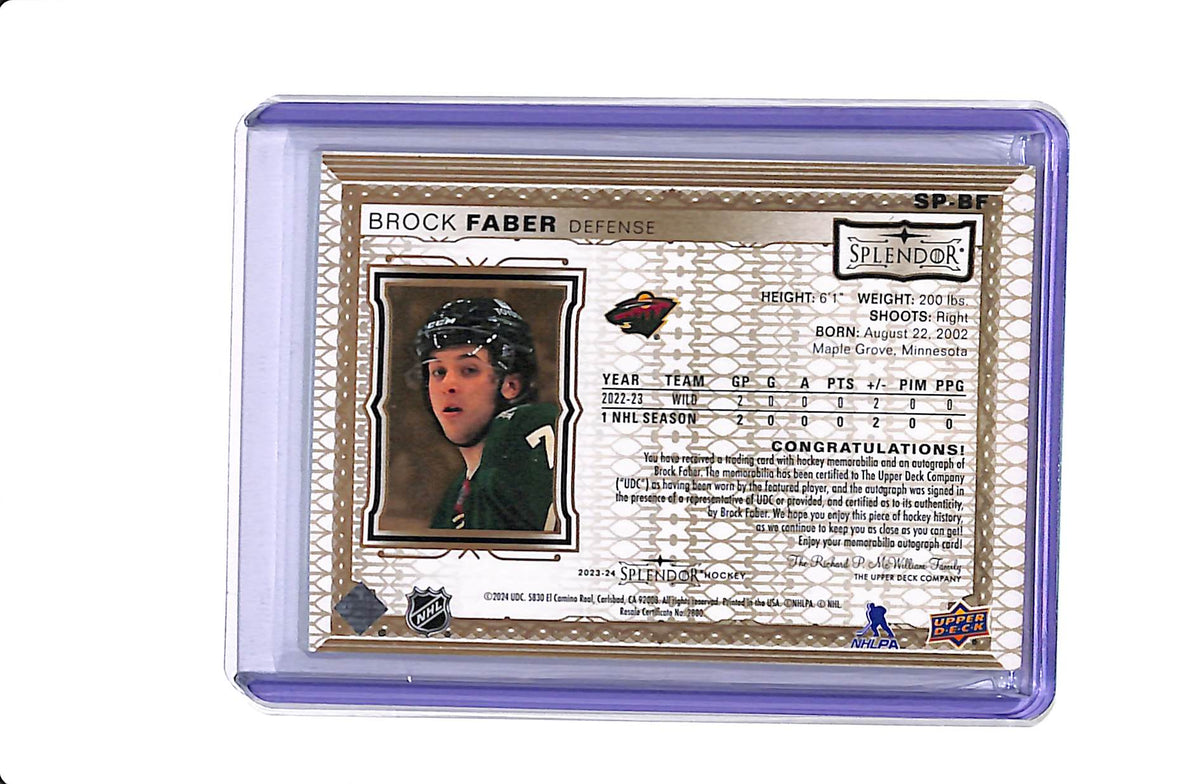 2023-24 UPPER DECK SPLENDOR BROCK FABER #SP-BF ROOKIE PATCH AUTO /49