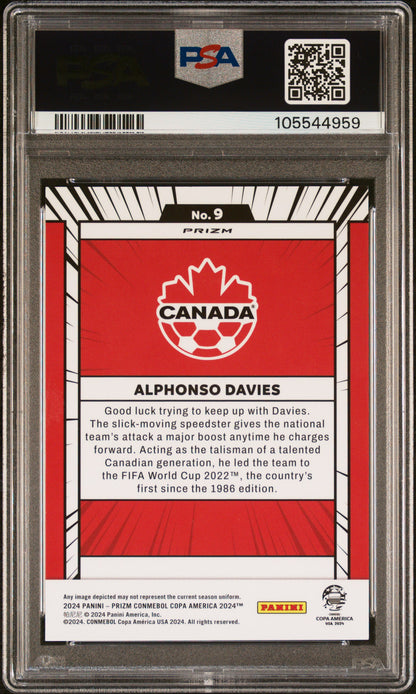 2024 PANINI PRIZM CONMEBOL COPA AMERICA MANGA #9 ALPHONSO DAVIES PSA 9
