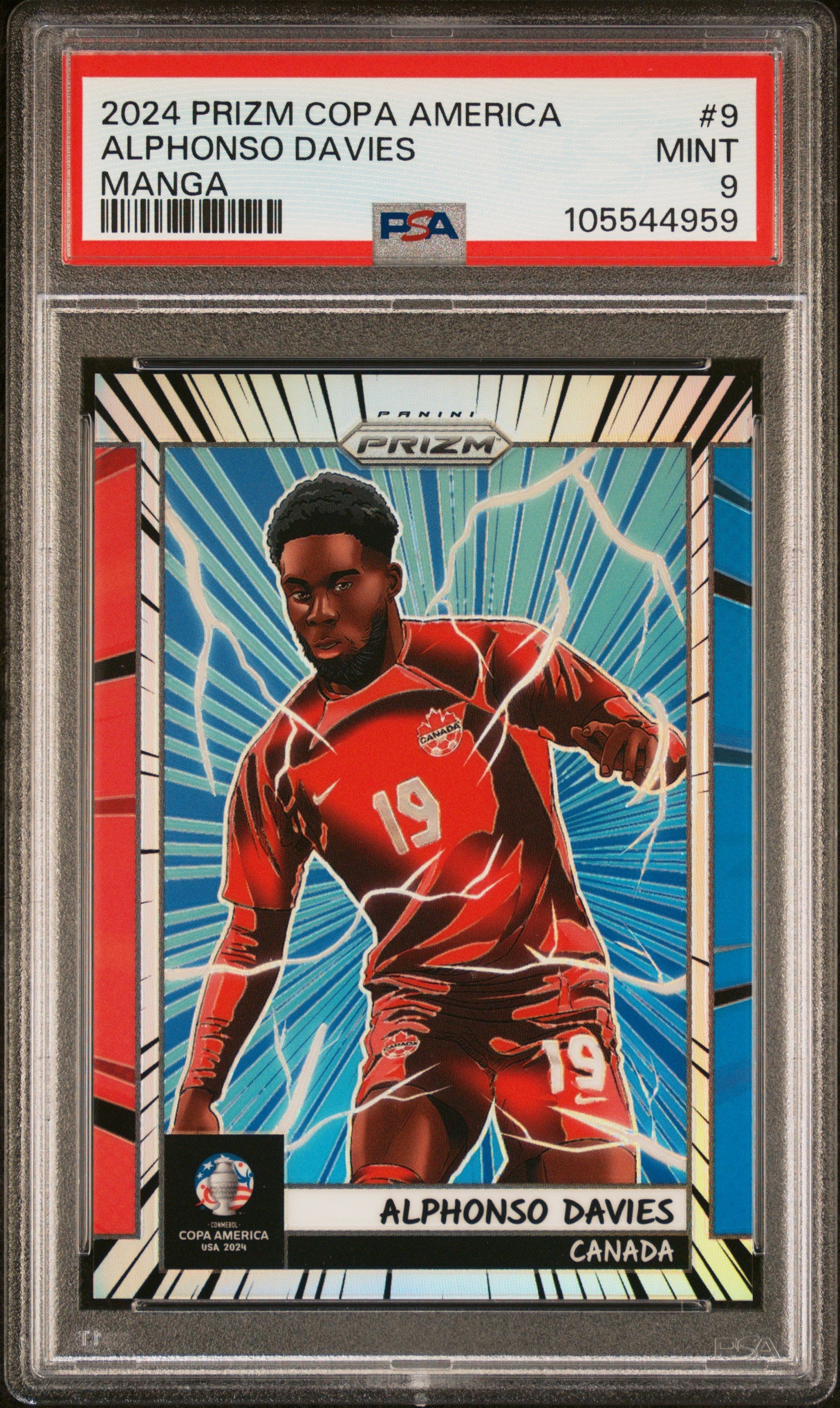 2024 PANINI PRIZM CONMEBOL COPA AMERICA MANGA #9 ALPHONSO DAVIES PSA 9