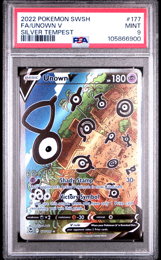 2022 POKEMON SWSH SILVER TEMPEST #177 FA UNOWN V PSA 9