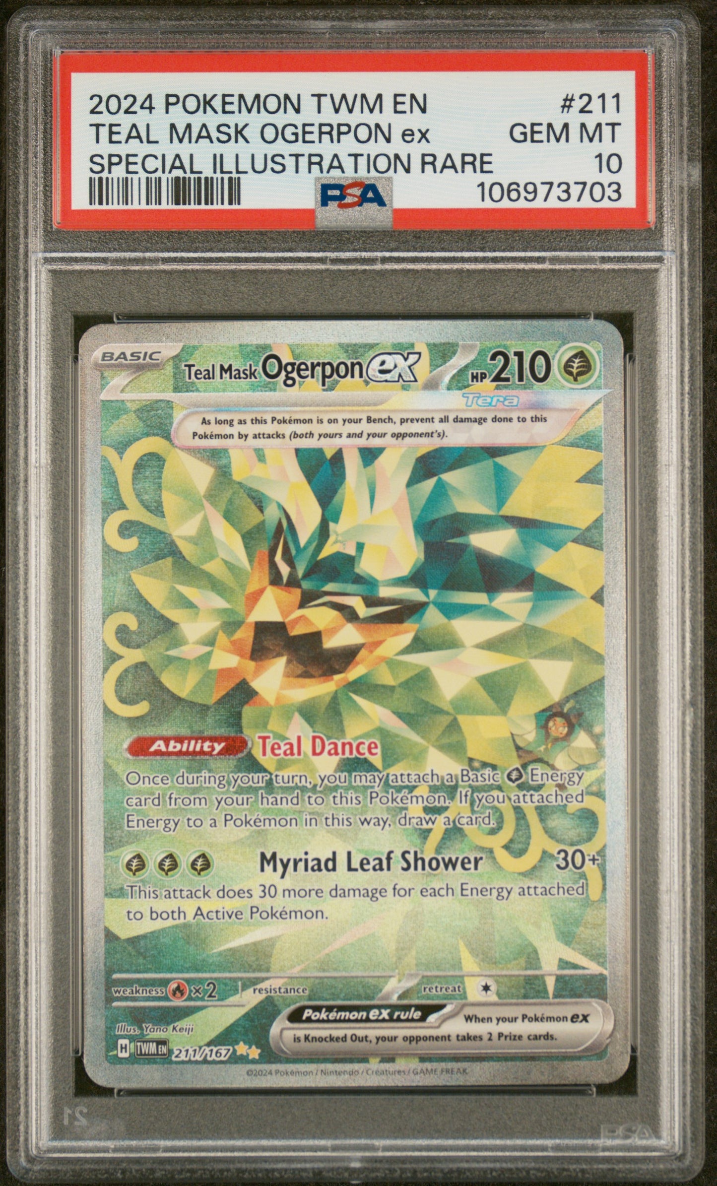 2024 POKEMON TWM #211 TEAL MASK OGERPON ex SPECIAL ILLUSTRATION RARE PSA 10