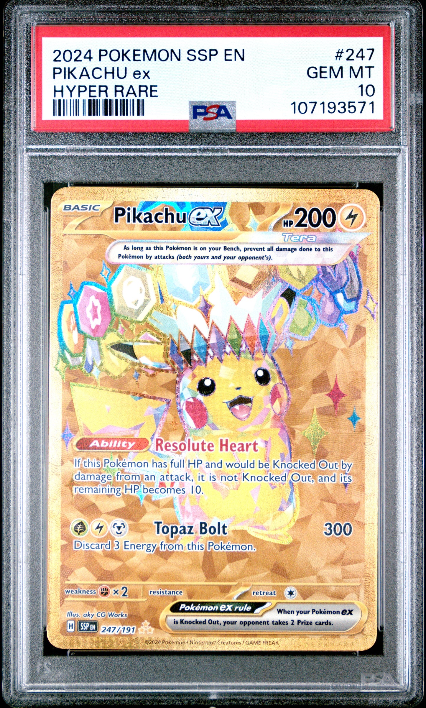 2024 POKEMON SSP EN SURGING SPARKS #247 PIKACHU ex HYPER RARE PSA 10