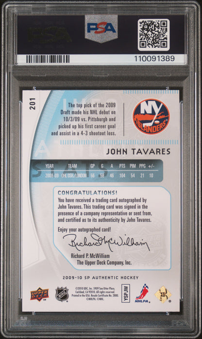2009-10 UPPER DECK SP AUTHENTIC JOHN TAVARES FUTURE WATCH AUTOGRAPH /999 PSA 8 #201