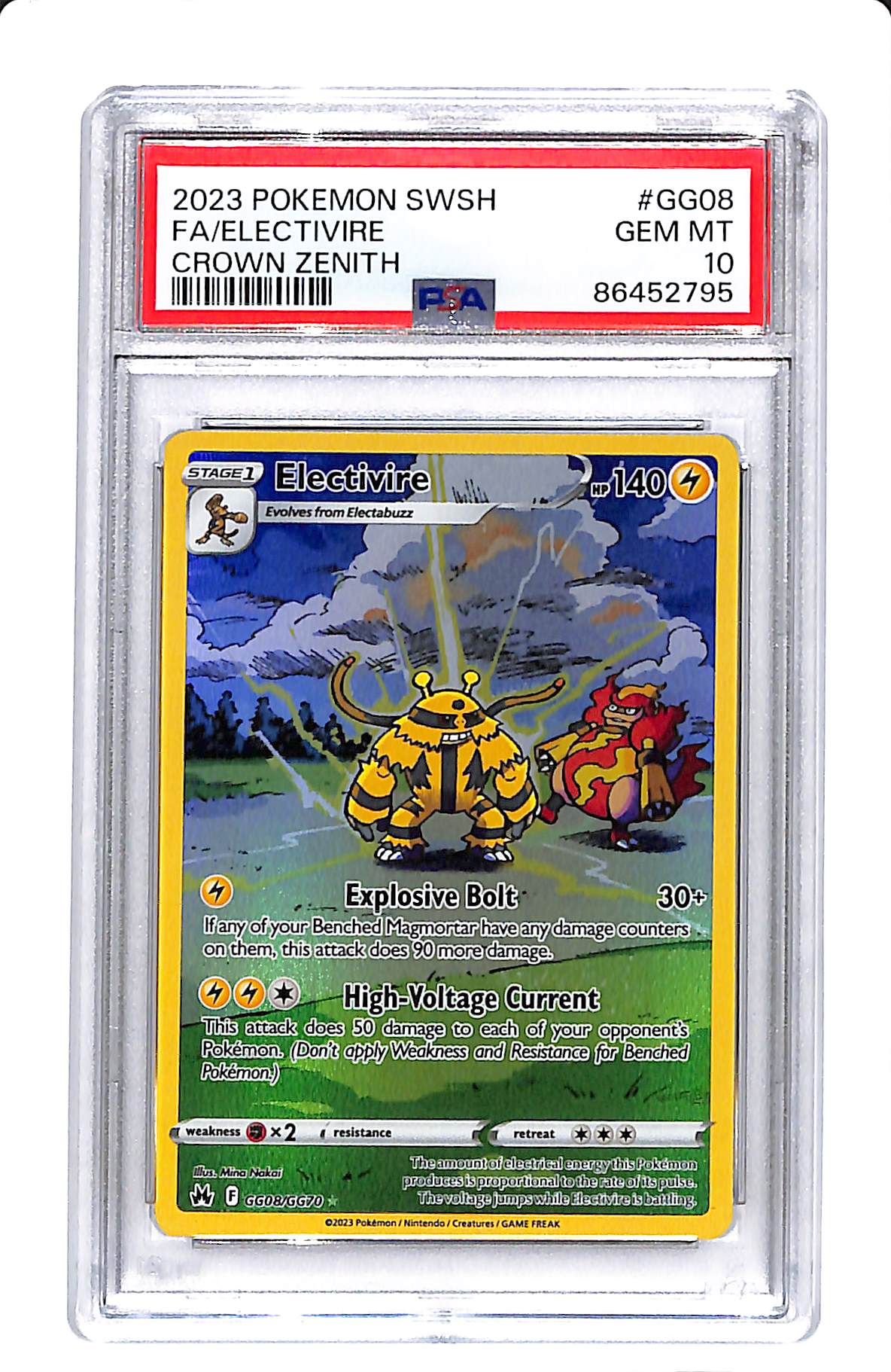 2023 POKEMON SWSH FA/ELECTIVIRE CROWN ZENITH PSA 10