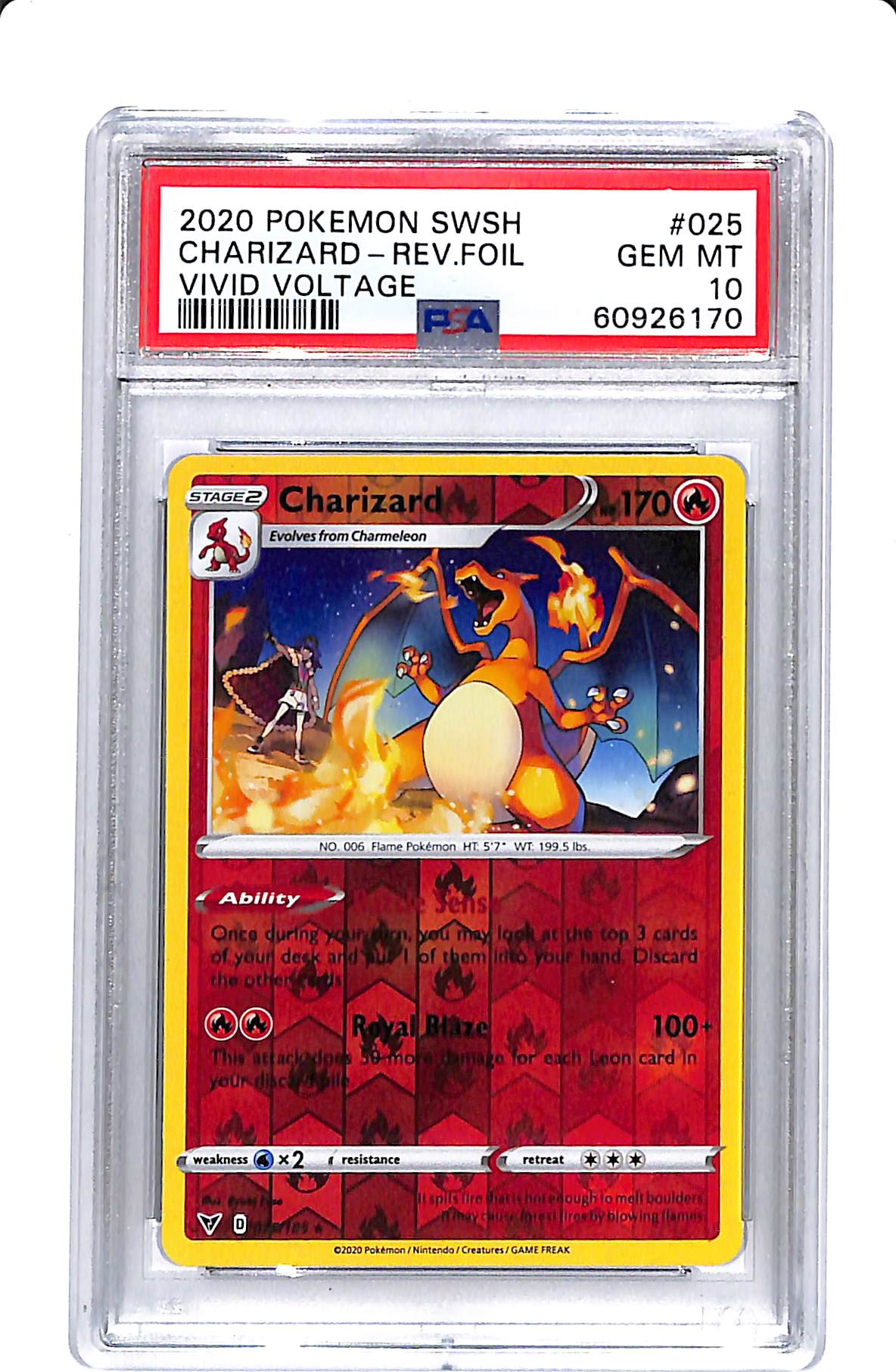 2020 POKEMON SWSH CHARIZARD REVERSE FOIL VIVID VOLTAGE PSA 10