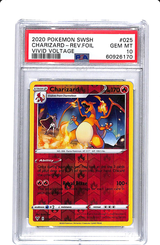 2020 POKEMON SWSH CHARIZARD REVERSE FOIL VIVID VOLTAGE PSA 10
