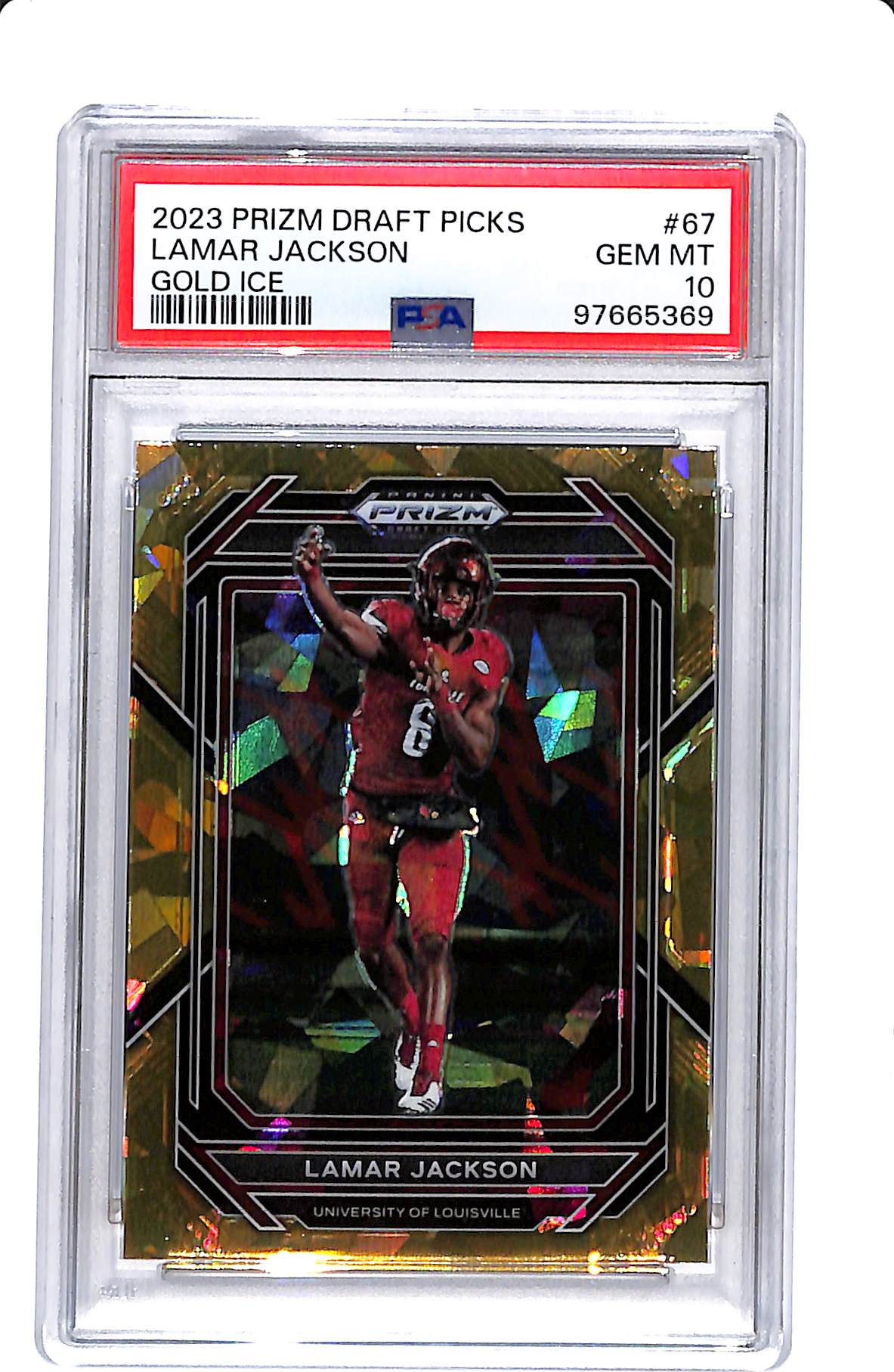 2023 PRIZM DRAFT PICKS LAMAR JACKSON GOLD ICE PSA 10